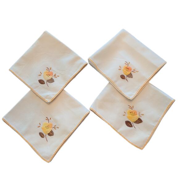 Set of 4 Vintage Hand-Embroidered Floral Table Napkins | 10" Fall Decor - Picture 6 of 9